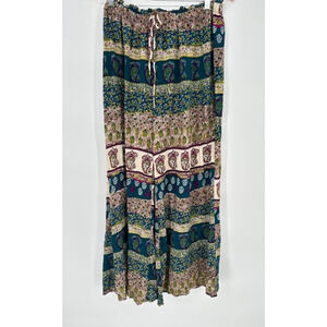 En Creme Boho Wide Leg Pants Flowy Size Large Hippie Festival Pull On Beachy